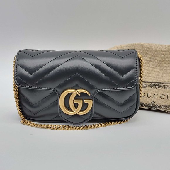 100% Authentic Gucci GG Marmont Super Mini Black Shoulder Bag